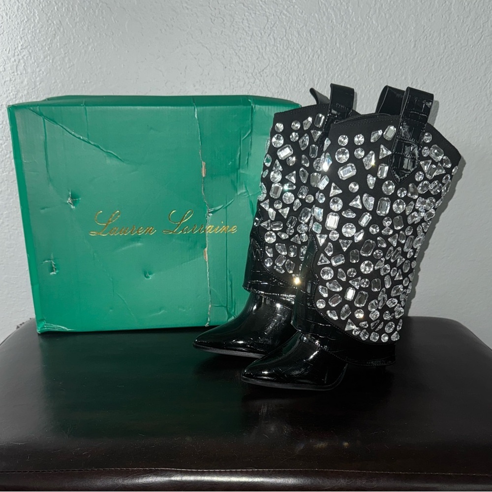 Lauren Lorraine Black and Silver Heeled Cowboy Boots - Picture 3 of 9